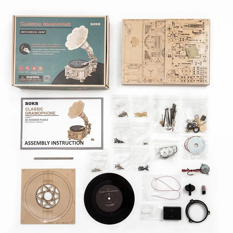 Robotime Hand Crank Classic Gramophone Wooden Puzzle