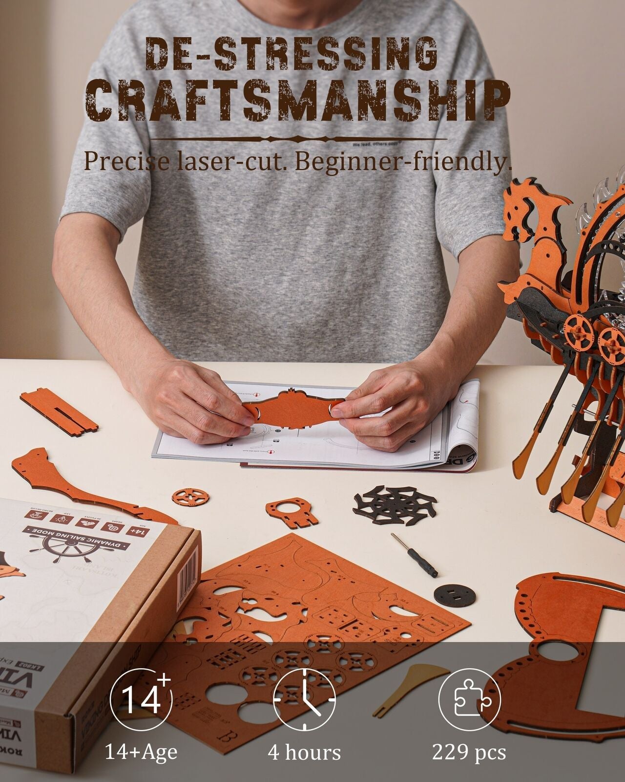 ROKR Dragon Boat Electric Mechanical 3D Wooden Puzzle