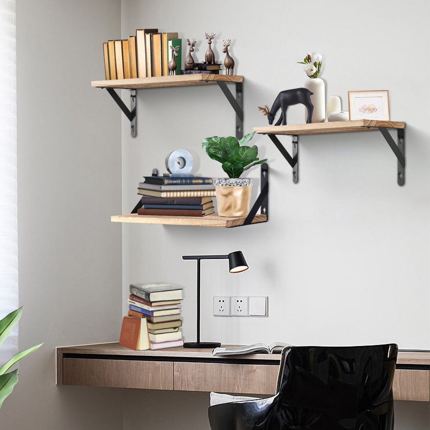 2x Wooden Floating Shelves Wall Mounted Display