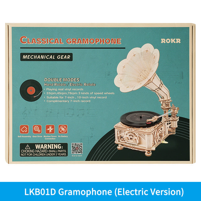 Robotime Hand Crank Classic Gramophone Wooden Puzzle