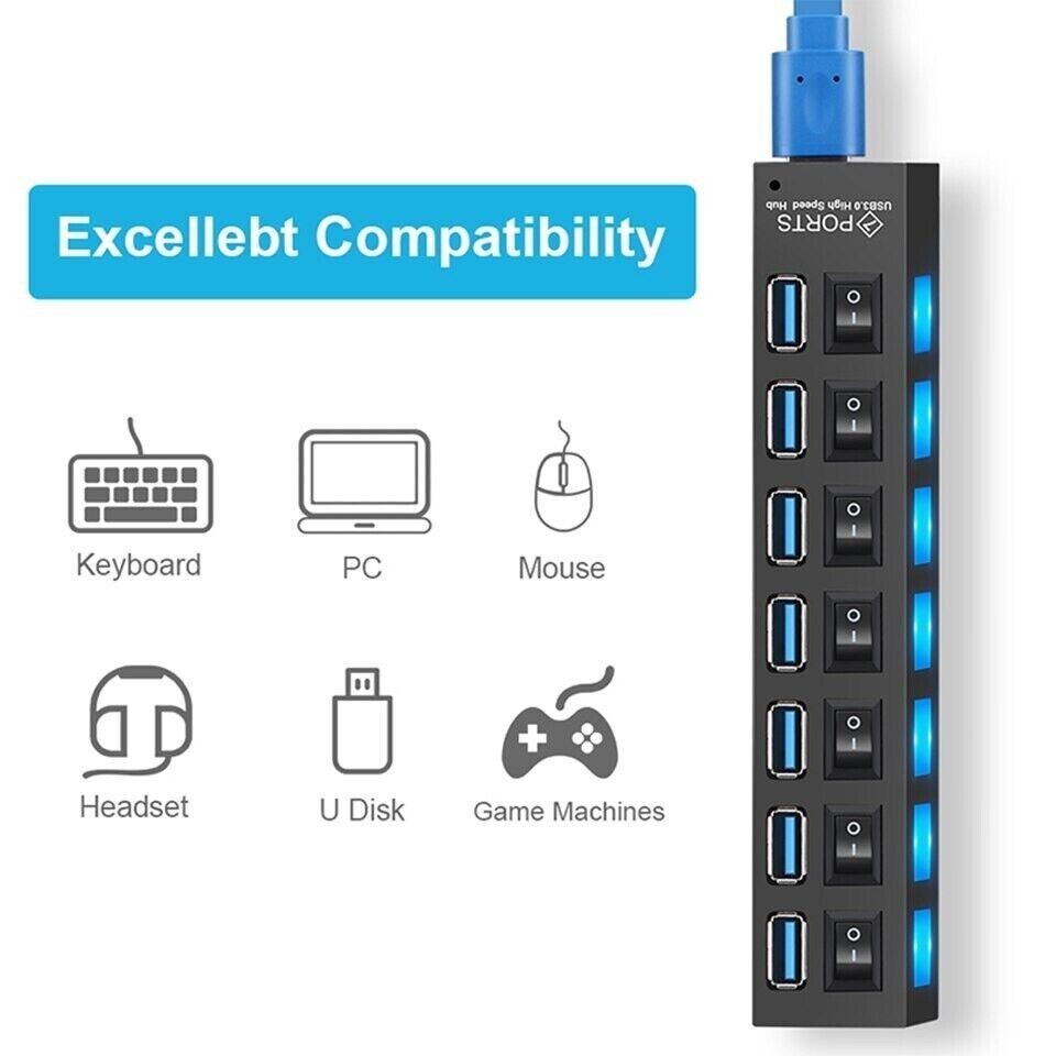 USB HUB 7 Port High Speed 3.0 USB