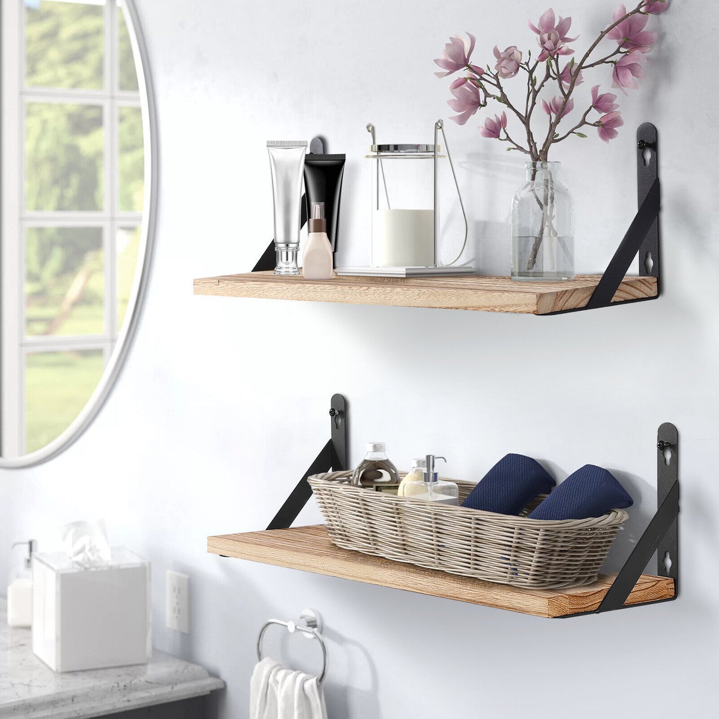 2x Wooden Floating Shelves Wall Mounted Display