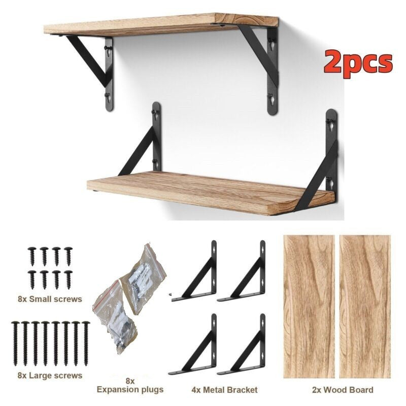 2x Wooden Floating Shelves Wall Mounted Display