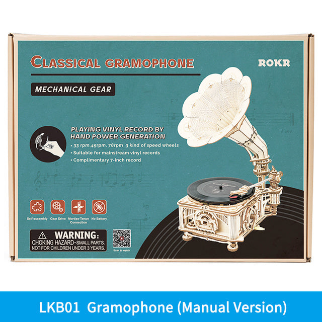 Robotime Hand Crank Classic Gramophone Wooden Puzzle