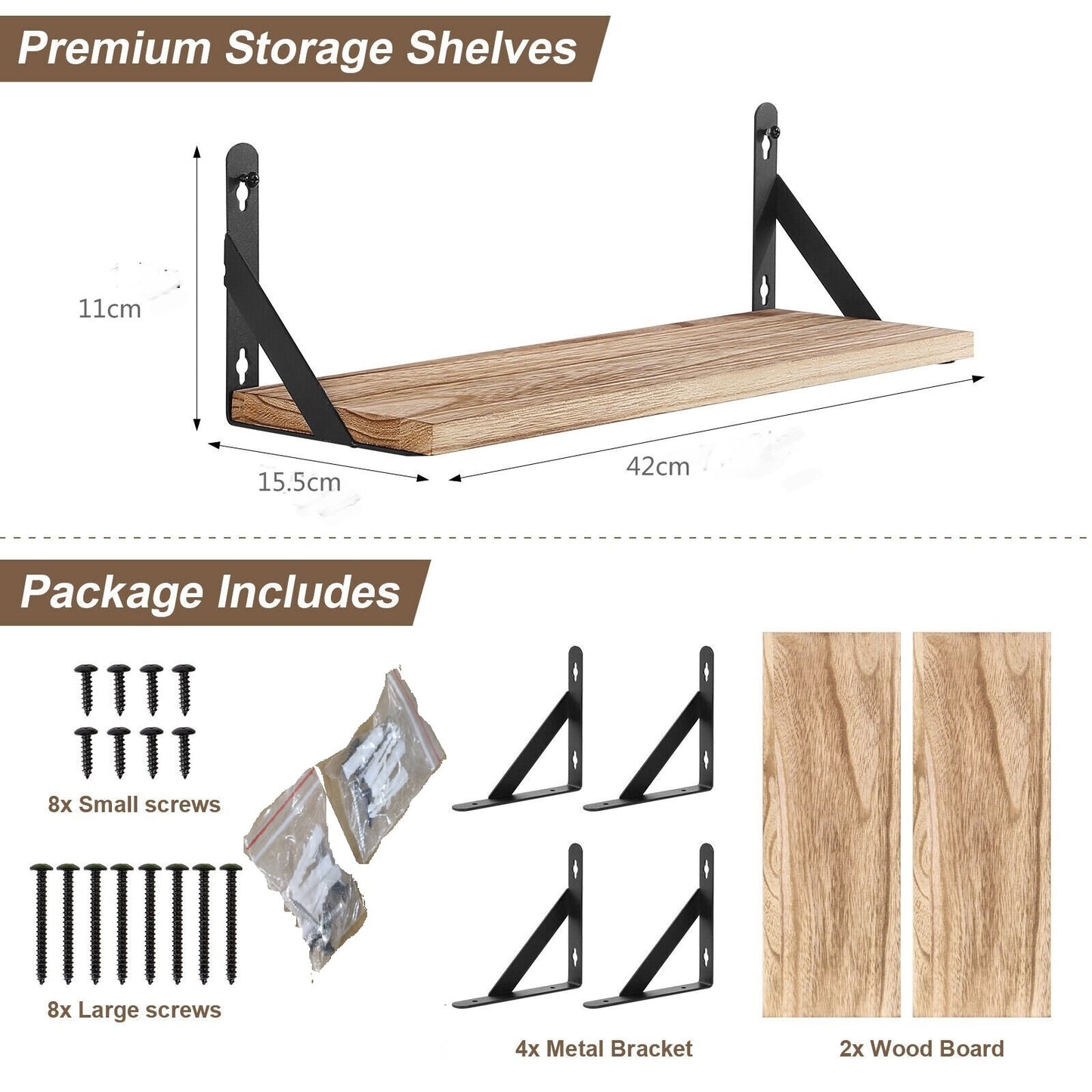 2x Wooden Floating Shelves Wall Mounted Display