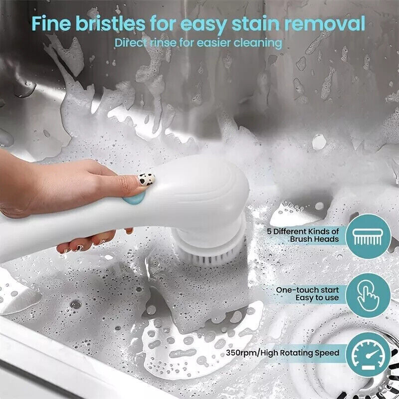 5 In 1 Handheld Electric Spin Scrubber Cleaning Brush