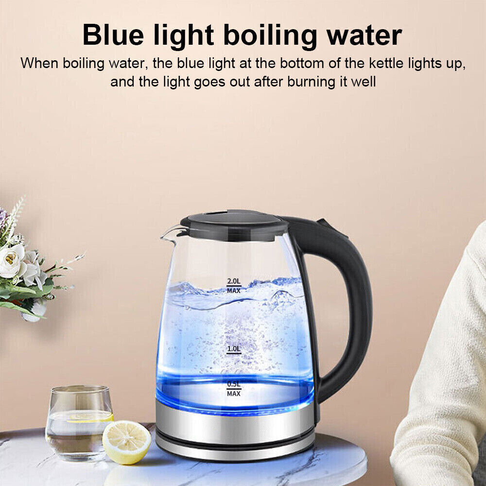 2L Electric Kettle Glass 360 Blue LED