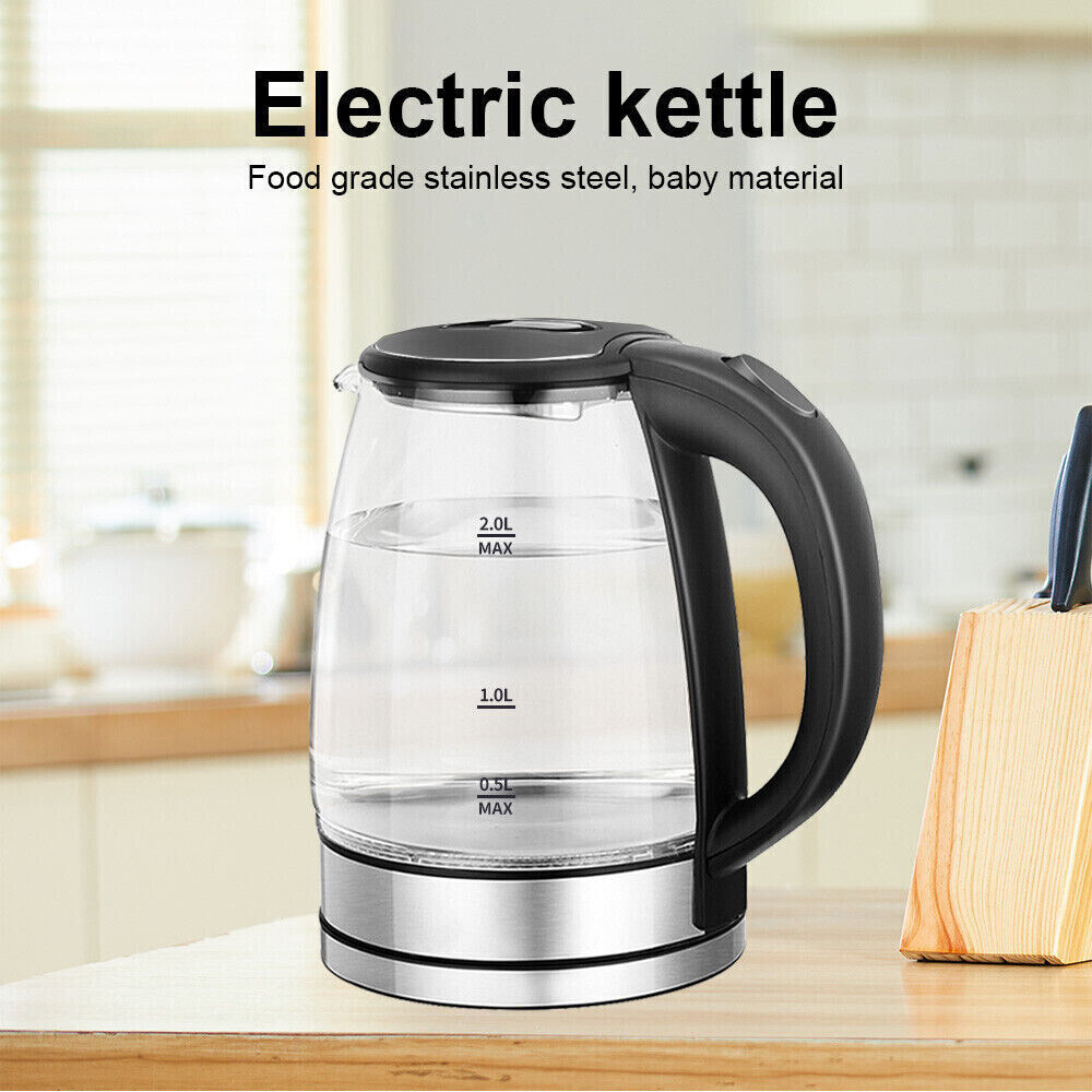 2L Electric Kettle Glass 360 Blue LED