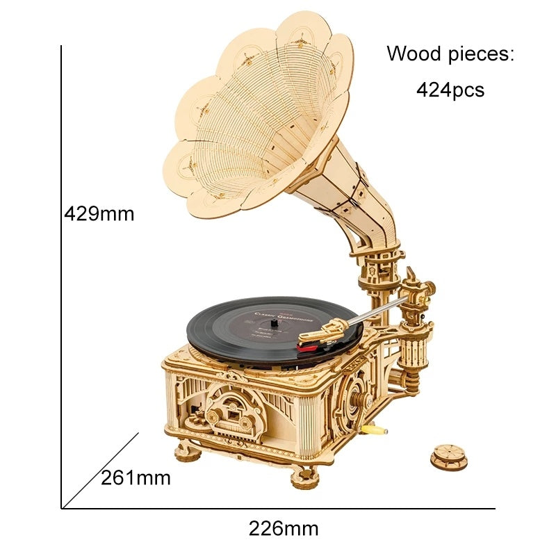 Robotime Hand Crank Classic Gramophone Wooden Puzzle