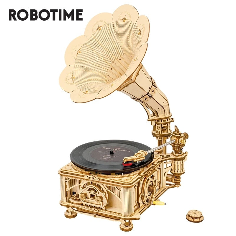 Robotime Hand Crank Classic Gramophone Wooden Puzzle