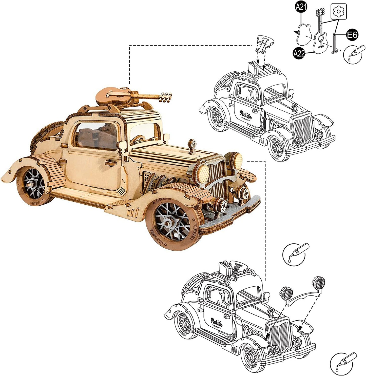Robotime Rolife Vintage Car Model 3D Wooden Puzzle